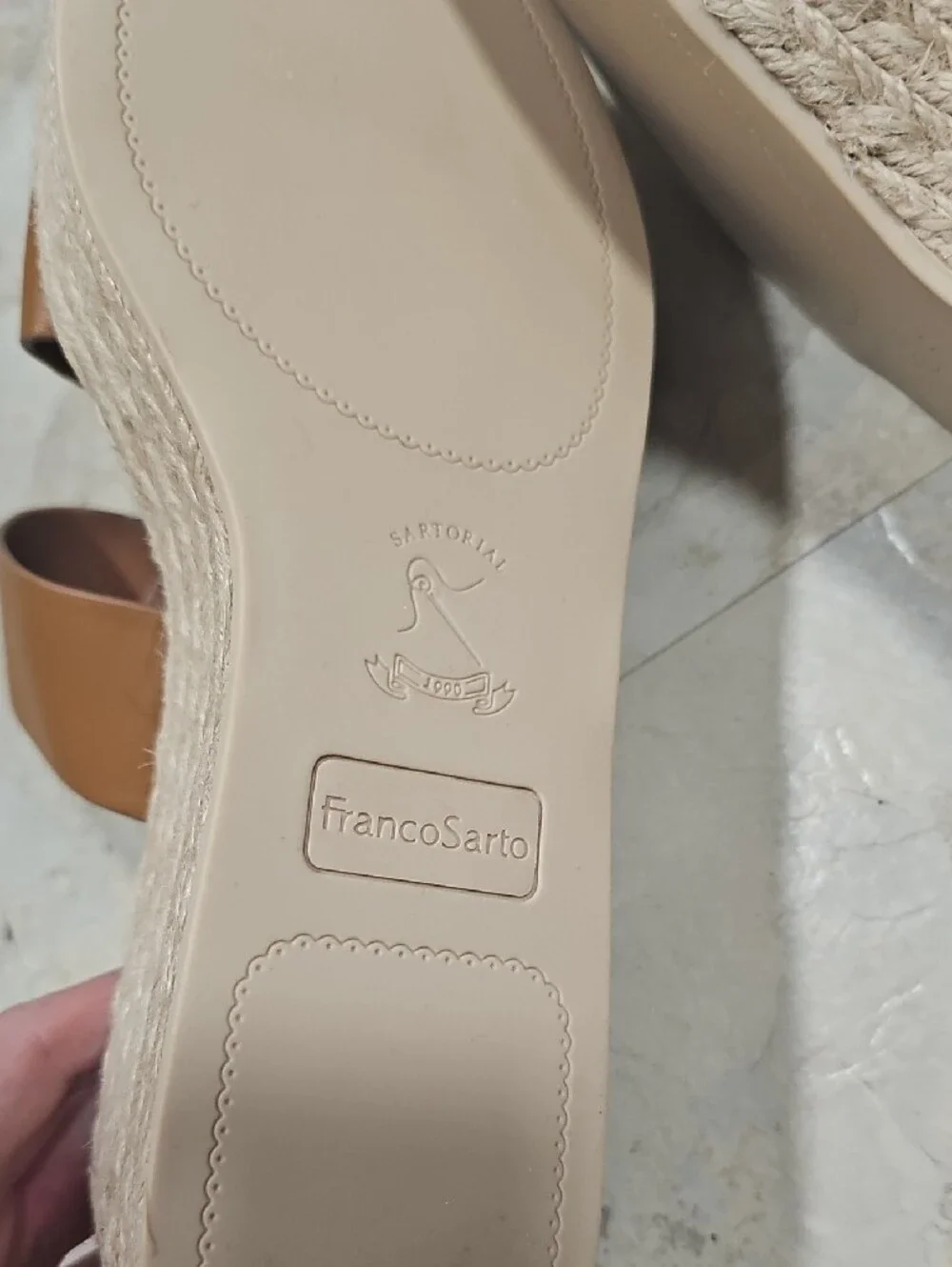 Franco Sarto Tan Brown Leather Double-Band Espadrille Wedges